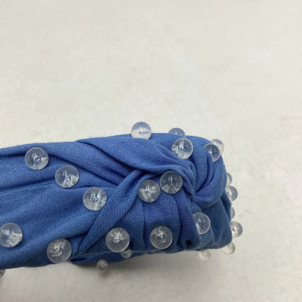 Packed Party Blue Knotted Headband with Clear Bubble Stud Embellishments
